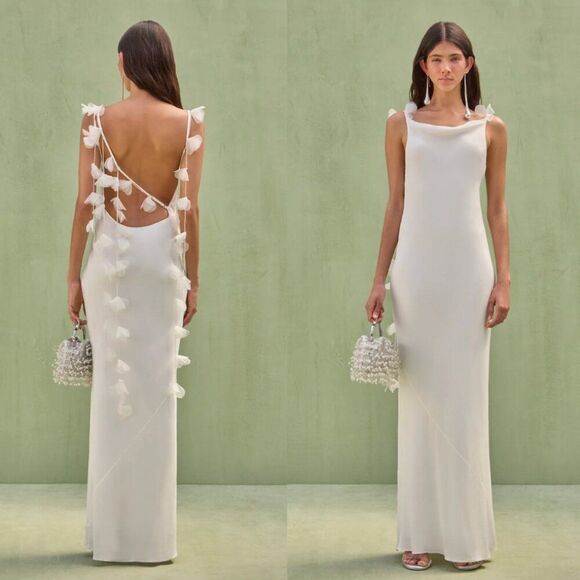 NWT Cult Gaia Nymeria Stretch-Silk 3D Floral Open Back Gown Off White Size XS - Picture 1 of 12